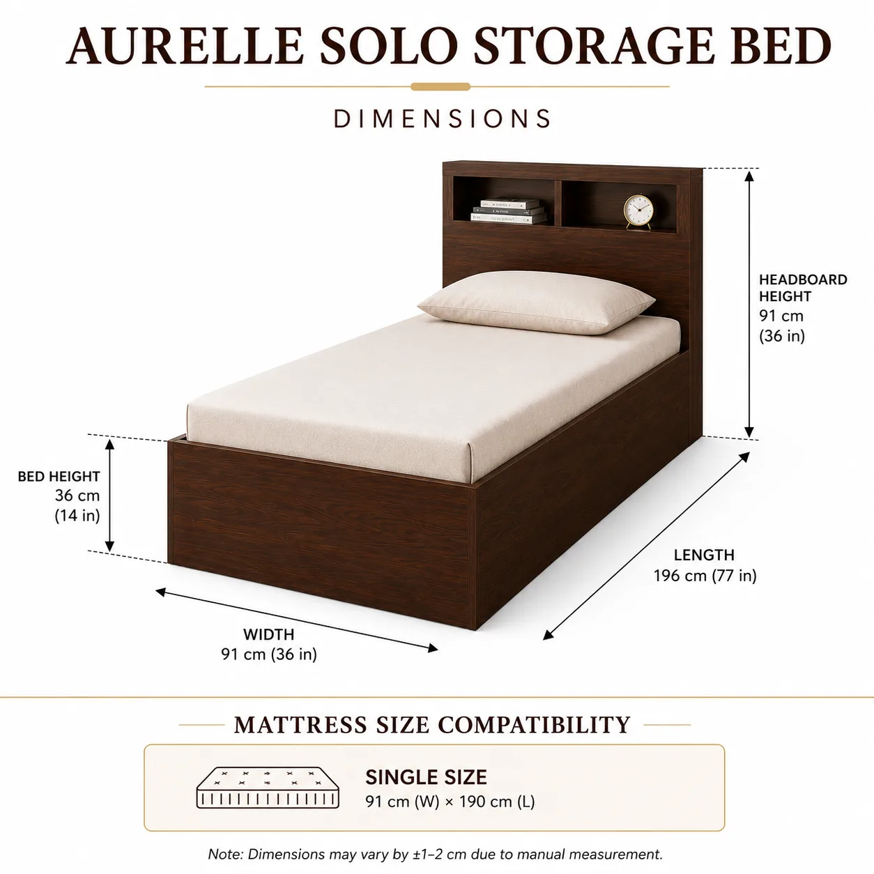 Aurelle Solo Storage Bed dimensions